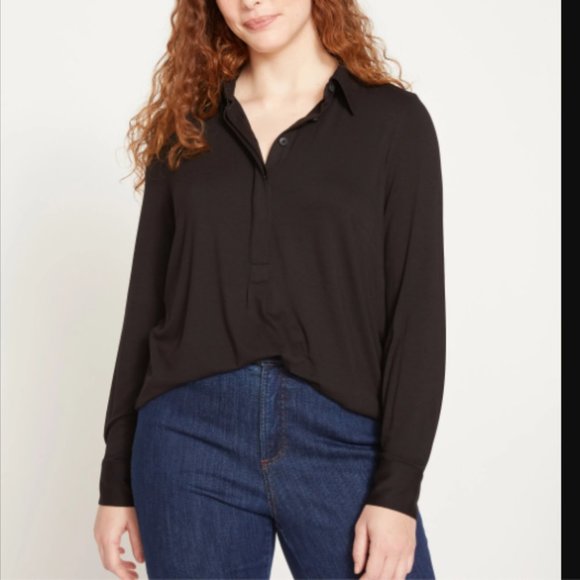 Universal Standard Tops - Women XS Universal Standard Elbe Black Button Henley Blouse Top Long Slv Shirt